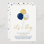 Navy & Gold-ballonnen | Het is een Jongen Baby sho Kaart (Voorkant / Achterkant)