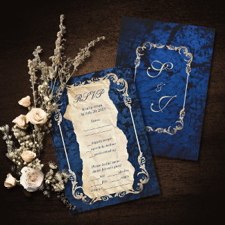 Navy Gold Barok Elegante Luxe Huwelijk RSVP Kaartje