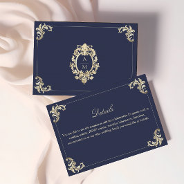 Navy Gold Baroque Wedding Details Informatiekaartje