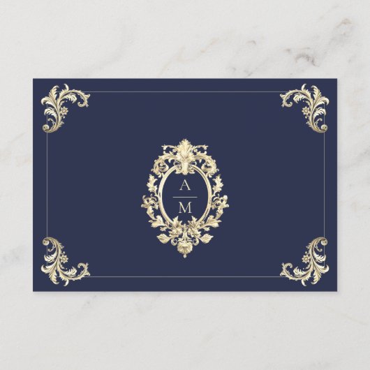 Navy Gold Baroque Wedding Details Informatiekaartje (Achterkant)