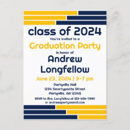Navy & Gold Bars Afstudeerfeest Uitnodiging Briefkaart