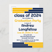 Navy & Gold Bars Afstudeerfeest Uitnodiging Briefkaart (Voorkant / Achterkant)