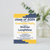 Navy & Gold Bars Afstudeerfeest Uitnodiging Briefkaart (Staand voorkant)