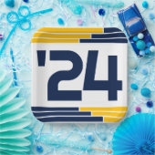 Navy & Gold Bars Klasse van '24 Afstuderen Papieren Bordje (Feest)