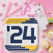 Navy & Gold Bars Klasse van '24 Afstuderen Papieren Bordje (Feest)