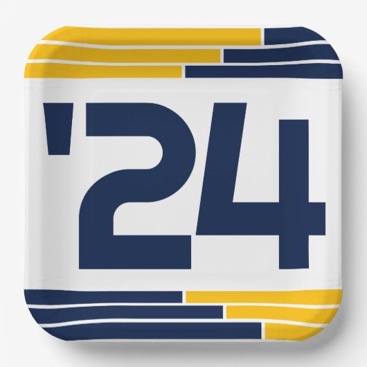 Navy & Gold Bars Klasse van '24 Afstuderen Papieren Bordje (Voorkant)