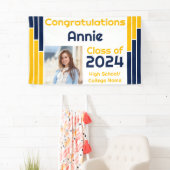 Navy & Gold Bars One Photo Afstuderen Spandoek (Insitu)