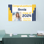 Navy & Gold Bars One Photo Afstuderen Spandoek (Beurs)