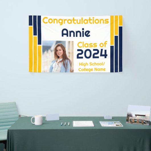 Navy & Gold Bars One Photo Afstuderen Spandoek (Beurs)