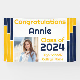 Navy & Gold Bars One Photo Afstuderen Spandoek