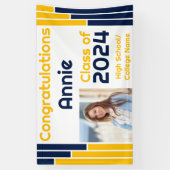 Navy & Gold Bars One Photo Afstuderen Spandoek (Verticaal)