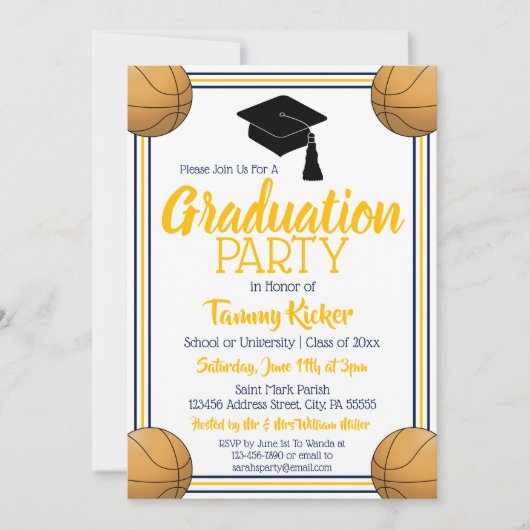 Navy & Gold Basketball Graduy Party Kaart (Voorkant)