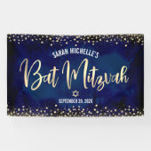 Navy Gold Bat Mitzvah Modern Folie Glitter Script Spandoek (Horizontaal)