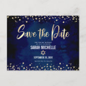 Navy Gold Bat Mitzvah Save the Date Modern Script Uitnodiging Briefkaart (Voorkant)
