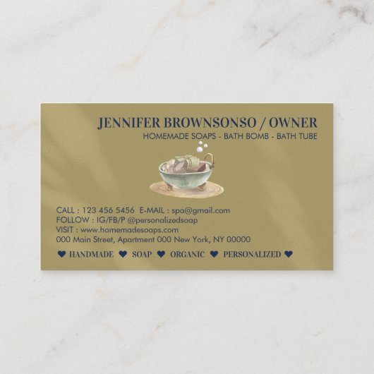 Navy Gold Bath Tub Bubbles Soy Wax Soap Visitekaartje (Achterkant)