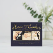 Navy Gold Bedankt Script Typografie Foto Briefkaart (Staand voorkant)