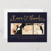 Navy Gold Bedankt Script Typografie Foto Briefkaart (Voorkant / Achterkant)