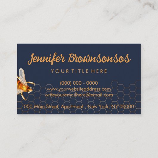 Navy Gold Bee op Honeycomb Apiary Visitekaartje (Achterkant)