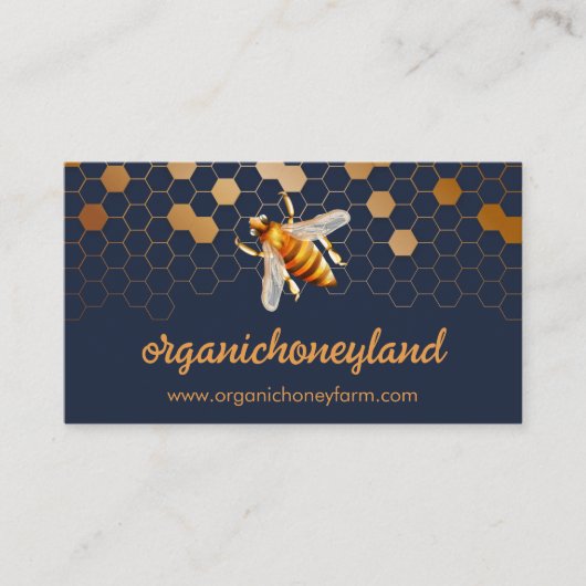 Navy Gold Bee op Honeycomb Apiary Visitekaartje (Voorkant)
