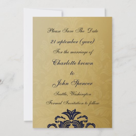 Navy Gold Bewaar de datum Save The Date (Achterkant)