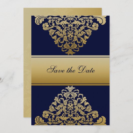 Navy Gold Bewaar de datum Save The Date (Voorkant / Achterkant)