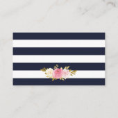 Navy Gold Blush Roze Bloemen Trouwdetails Kaart (Achterkant)