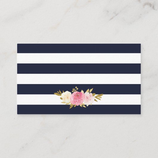 Navy Gold Blush Roze Bloemen Trouwdetails Kaart (Achterkant)