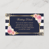Navy Gold Blush Roze Bloemen Trouwdetails Kaart (Voorkant)