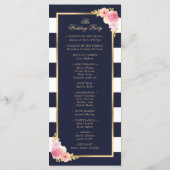 Navy Gold Blush Roze Waterverf Bloemen Huwelijk Programmakaart (Achterkant)
