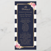 Navy Gold Blush Roze Waterverf Bloemen Huwelijk Programmakaart (Voorkant)