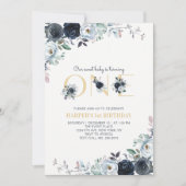 Navy & Gold Boho Floral 1e eerste verjaardag Kaart (Voorkant)