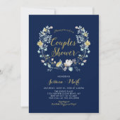 Navy & Gold Boho Floral Couples Wedding Shower IV Kaart (Voorkant)