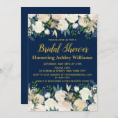 Navy Gold Boho Greenery Bridal Shower-uitnodiginge Kaart (Voorkant / Achterkant)