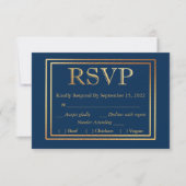 Navy Gold Border RSVP Bruiloft Eenvoudige Maaltijd (Voorkant)