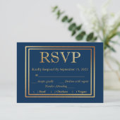 Navy Gold Border RSVP Bruiloft Eenvoudige Maaltijd (Staand voorkant)