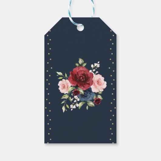 Navy Gold Bourgogne Bloem Boek Nerd Huwelijksgunst Cadeaulabel (Achterkant)