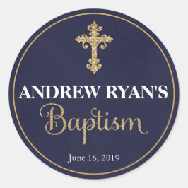 Navy & Gold Boy Baptism Favor Stickers