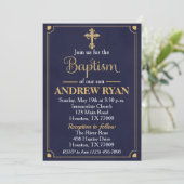 Navy & Gold Boy Baptism Invitation Kaart (Staand voorkant)