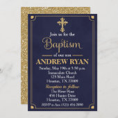 Navy & Gold Boy Baptism Invitation Kaart (Voorkant / Achterkant)