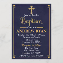 Navy & Gold Boy Baptism Invitation