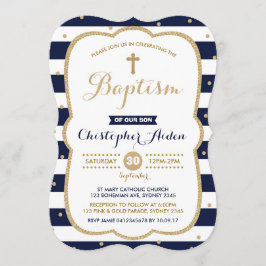 Navy & Gold Boy Doopuitnodiging Confetti Kaart