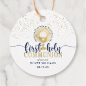Navy & Gold Boy First Heilige Communie Dank u Bedankjes Labels (Achterkant)