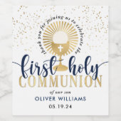 Navy & Gold Boy First Heilige Communie Dank u Wijn Etiket (Enkel label)