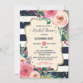 Navy Gold Bridal Shower Invitation Rustic Floral Kaart (Voorkant)