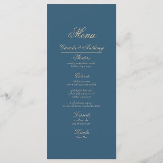 Navy Gold bruiloft Menu (Voorkant)