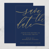 Navy Gold Bruiloft Opslaan Datum Foto Kalligrafie Save The Date (Voorkant / Achterkant)