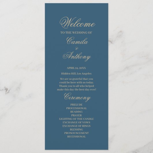 Navy Gold bruiloft Programmakaart (Voorkant)