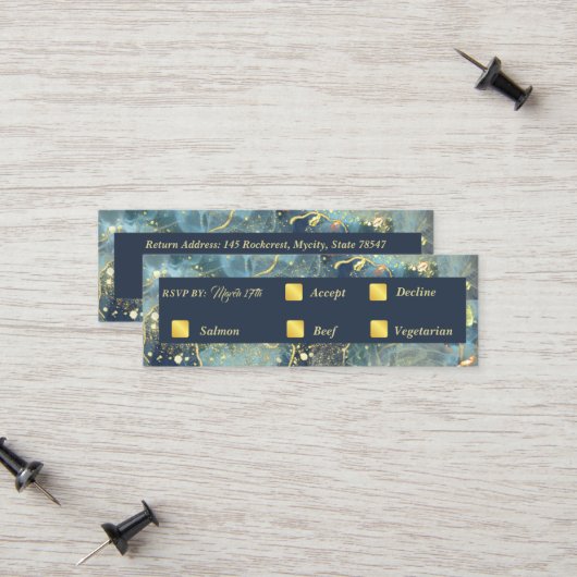 Navy & Gold Bruiloft RSVP Kaart Contactkaartje (Voorkant / Achterkant in situ)