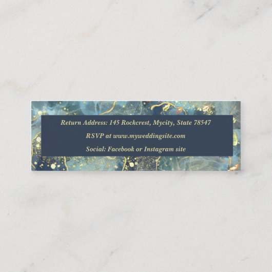 Navy & Gold Bruiloft RSVP Kaart Contactkaartje (Achterkant)