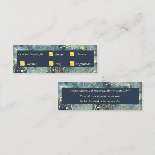 Navy & Gold Bruiloft RSVP Kaart Contactkaartje (Voorkant / Achterkant)